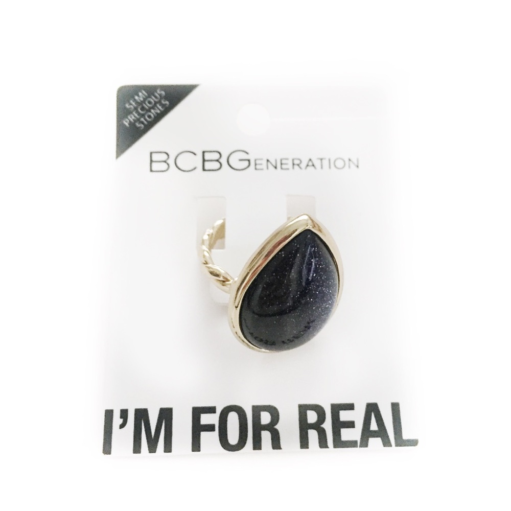 BCBGENERATION RING GALAXY GOLD TONED BLACK BLUE